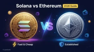 Solana vs Ethereum comparison showing speed, fees and ecosystem differences