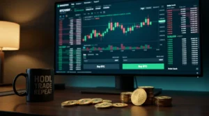 Bitcoin support and resistance levels banner with gold crypto coins on a dark background