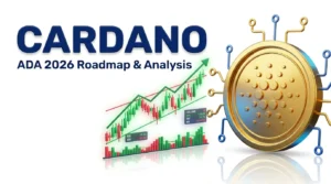 Cardano ADA 2026 roadmap and market analysis chart with gold coin