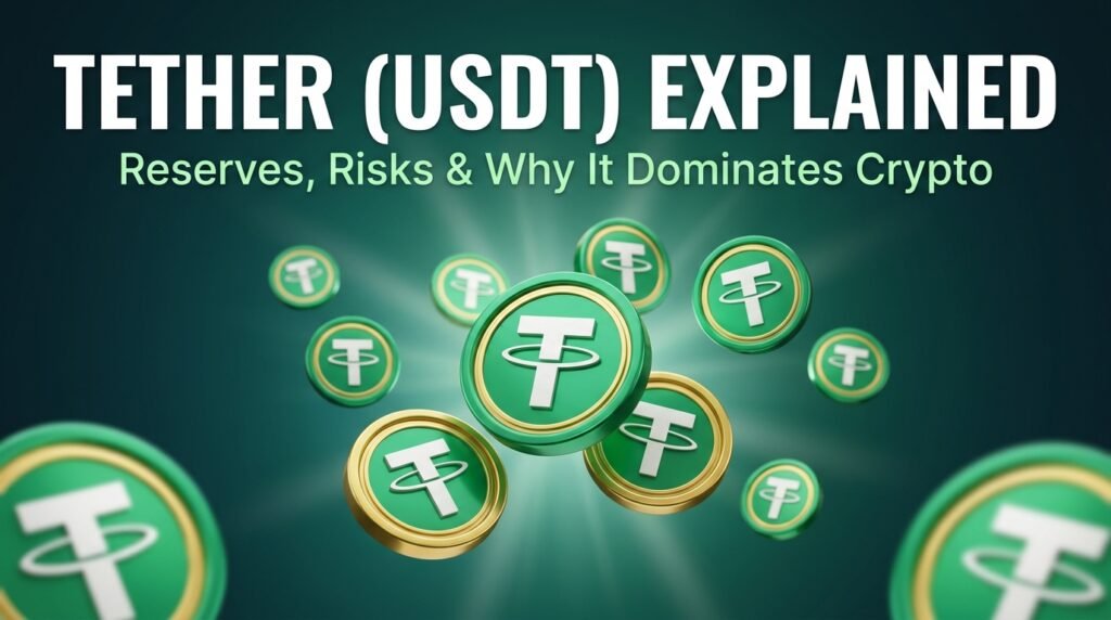 Scale balancing a Tether USDT token against regulation documents and a gavel