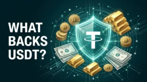 Illustration showing what backs USDT, including treasury bills, gold and bitcoin reserves
