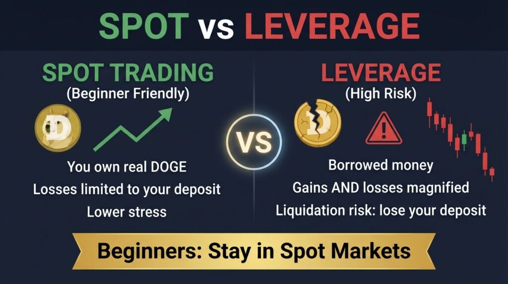 Dogecoin trading for beginners spot trading versus leverage risks